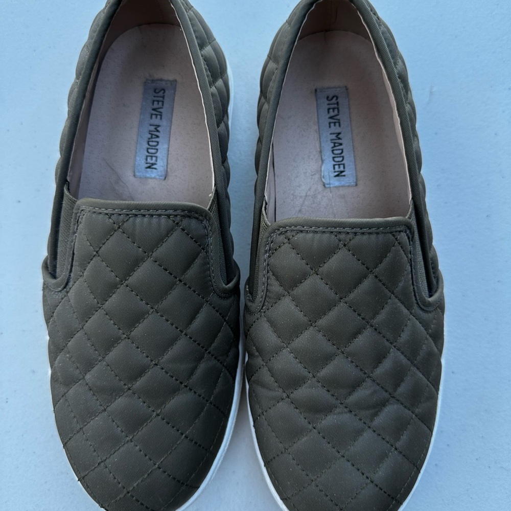 Steve Madden Quilted Slip-On Sneakers - Olive